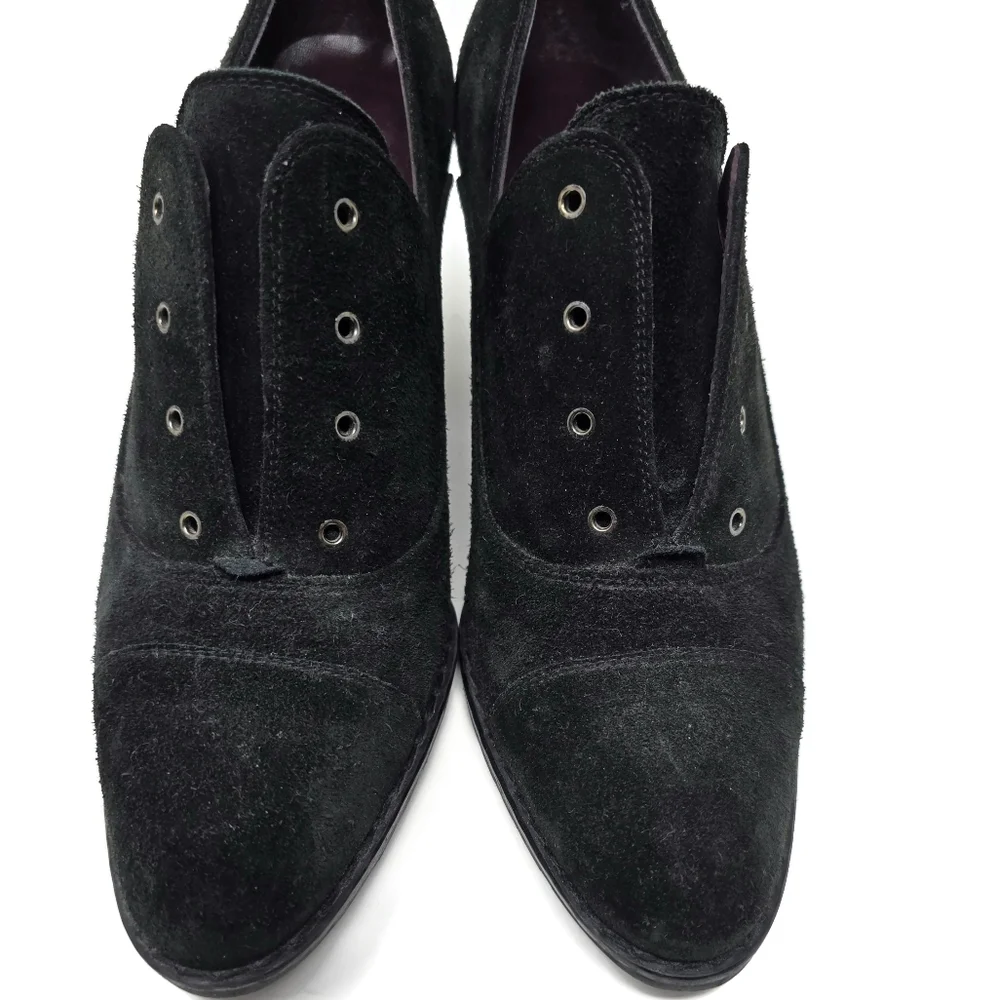 Stuart Weitzman Black Suede Heeled Oxfords
